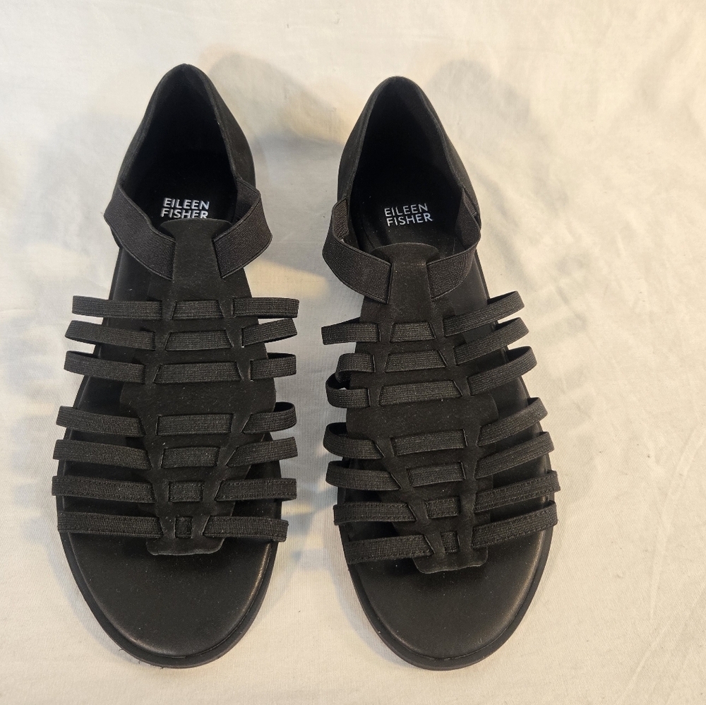Eileen Fisher Shoes Women's 9.5 Rato Sandals Black Elastic Band New - Picture 1 of 4